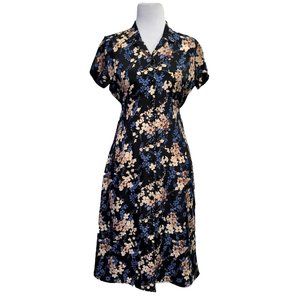 Vintage 90s Jody California Womens M Floral Midi Tie Back‎ Waist Shirt Dress